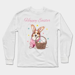 Happy easter corgi bunny dog Long Sleeve T-Shirt